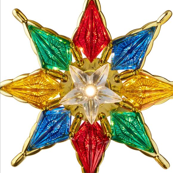 Retro Nostalgic 8" Gold Trim Multicolor Star Christmas Tree Topper Light Up Lit - Picture 5 of 15